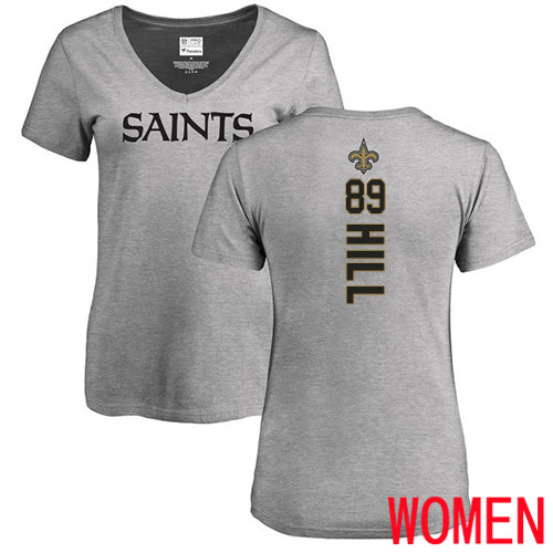 New Orleans Saints Ash Women Josh Hill Backer V Neck NFL Football #89 T Shirt->women nfl jersey->Women Jersey